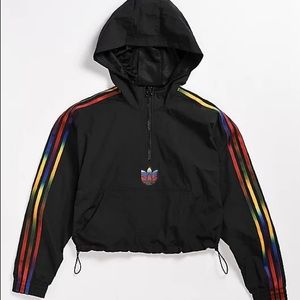 adidas Half Zip Multicolor Stripe Crop Hoodie